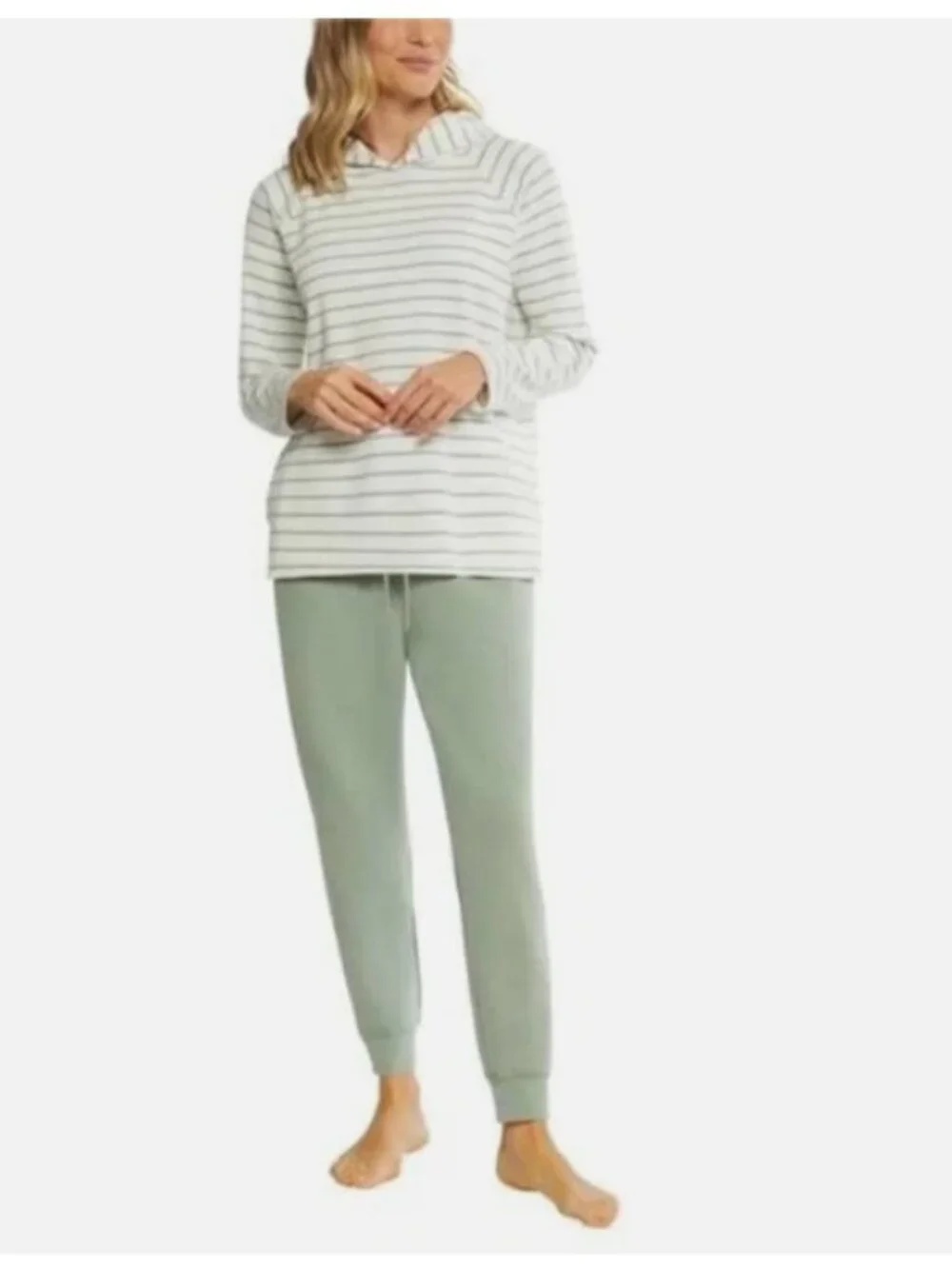 Max & Mia Women's 2 Piece Stripe Waffle Knit Lounge Set Sage